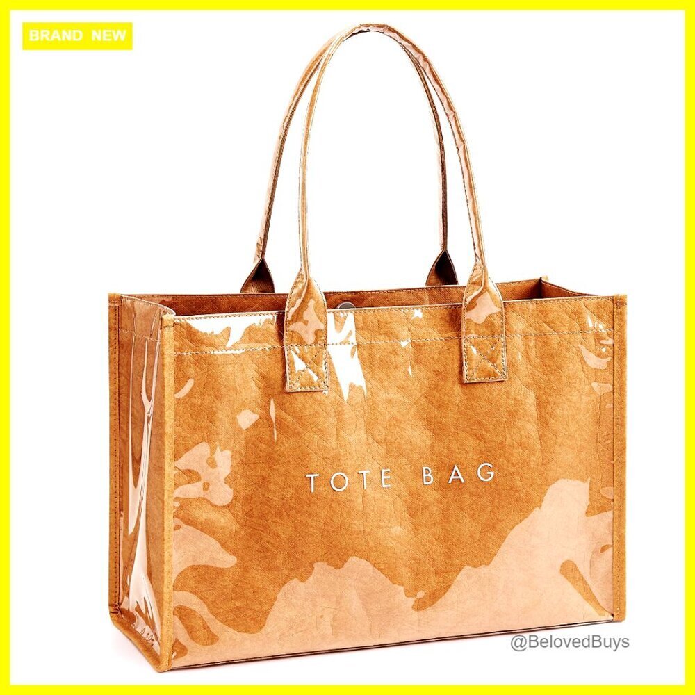 Large PVC Tote Bag with Kraft Paper Lining, Waterproof Work Handbag